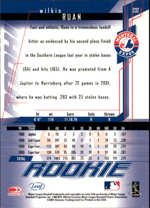 2001 Leaf Rookies and Stars Baseball "Main Set" Base Cards #1 to #300 - Picture 279 of 281