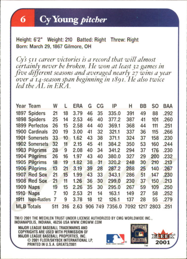 2001 Greats of the Game (Fleer) Baseball "Main Set" Cards - Picture 13 of 259