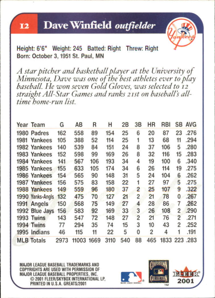 2001 Greats of the Game (Fleer) Baseball "Main Set" Cards - Picture 23 of 259