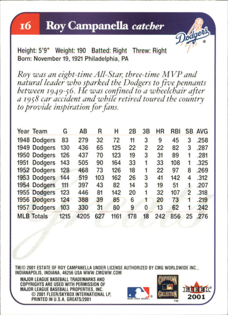 2001 Greats of the Game (Fleer) Baseball "Main Set" Cards - Picture 31 of 259