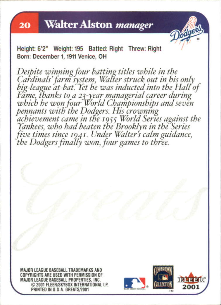 2001 Greats of the Game (Fleer) Baseball "Main Set" Cards - Picture 39 of 259