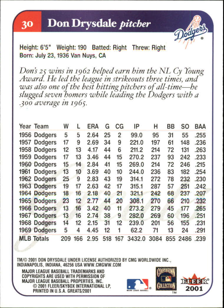 2001 Greats of the Game (Fleer) Baseball "Main Set" Cards - Picture 59 of 259