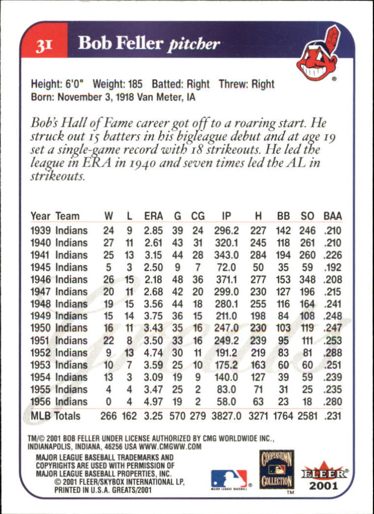 2001 Greats of the Game (Fleer) Baseball "Main Set" Cards - Picture 61 of 259