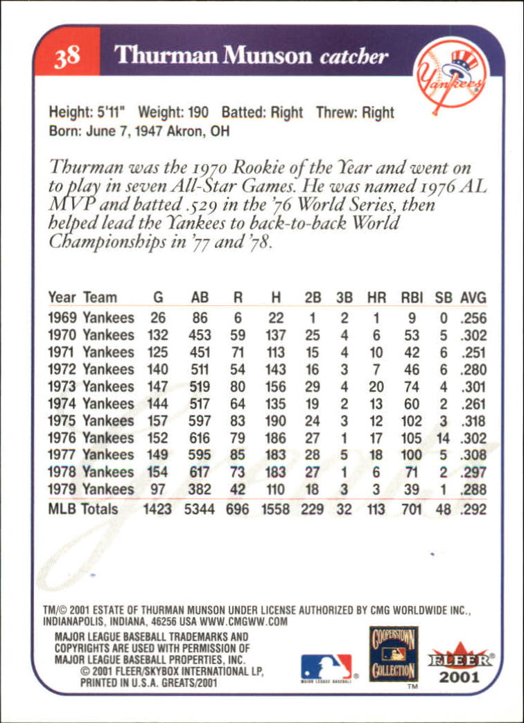 2001 Greats of the Game (Fleer) Baseball "Main Set" Cards - Picture 75 of 259