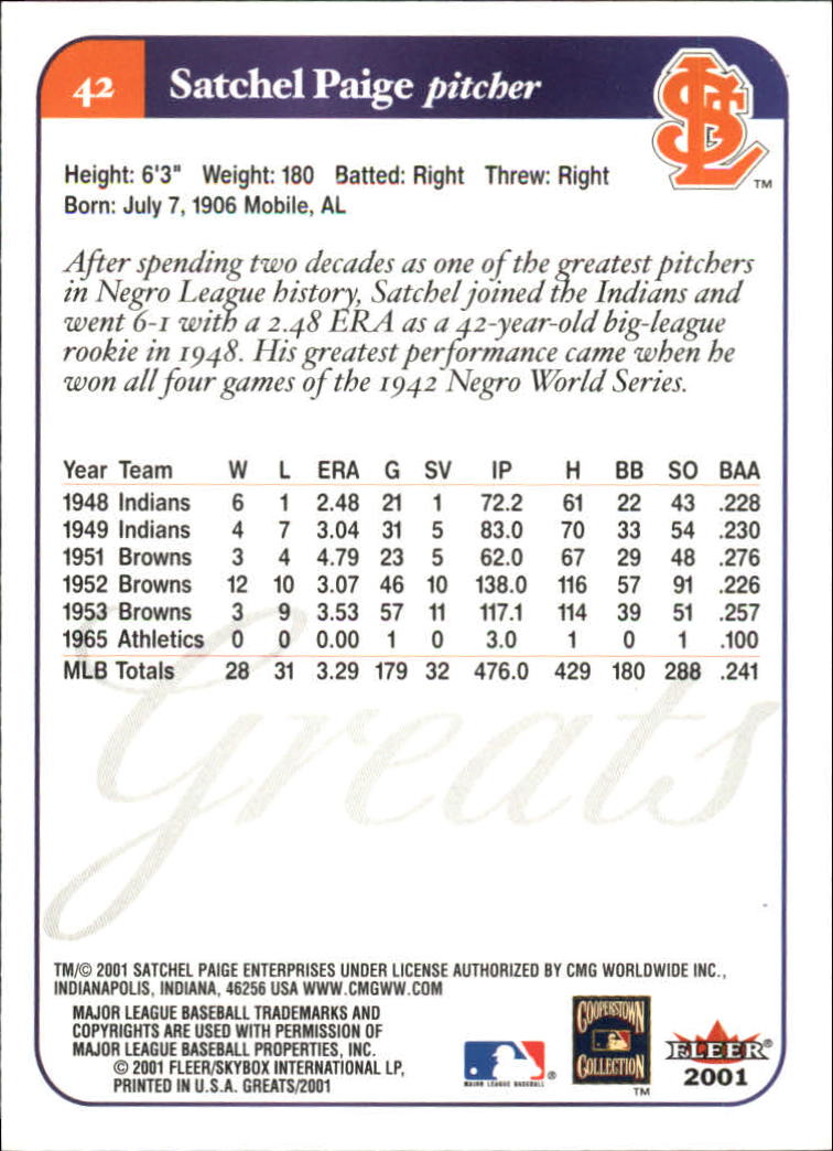 2001 Greats of the Game (Fleer) Baseball "Main Set" Cards - Picture 83 of 259