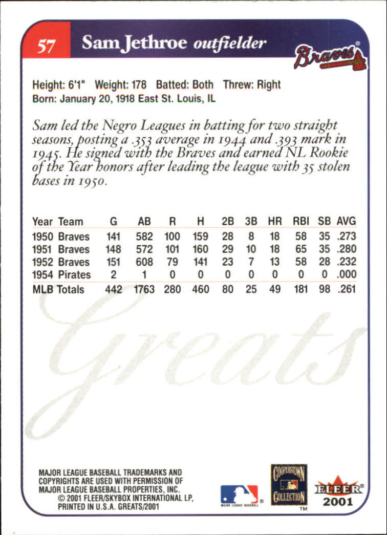 2001 Greats of the Game (Fleer) Baseball "Main Set" Cards - Picture 113 of 259