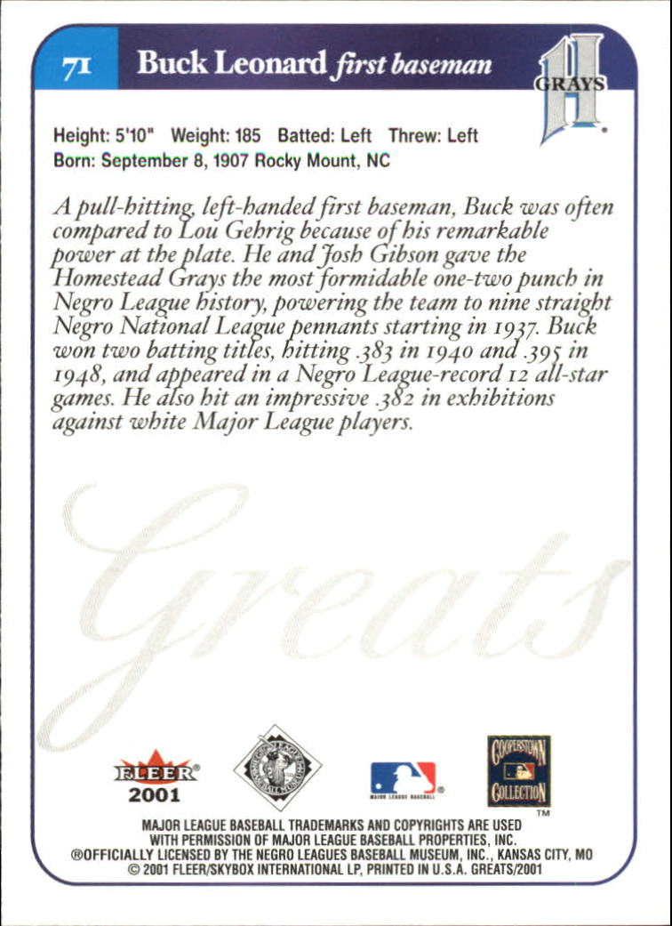 2001 Greats of the Game (Fleer) Baseball "Main Set" Cards - Picture 141 of 259
