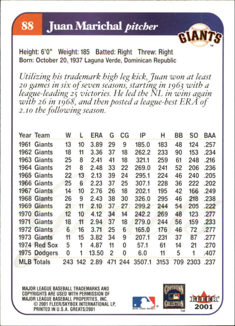 2001 Greats of the Game (Fleer) Baseball "Main Set" Cards - Picture 173 of 259