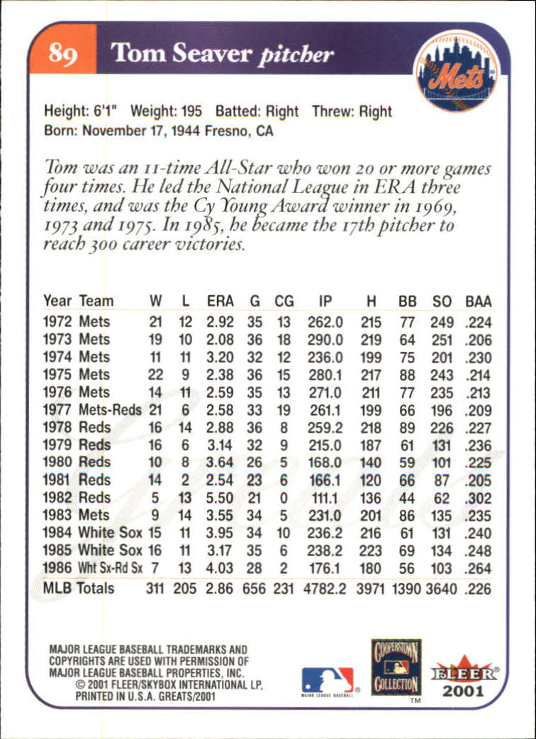 2001 Greats of the Game (Fleer) Baseball "Main Set" Cards - Picture 175 of 259