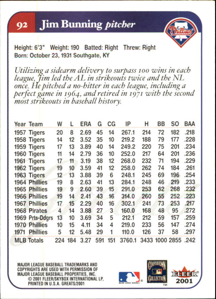 2001 Greats of the Game (Fleer) Baseball "Main Set" Cards - Picture 181 of 259