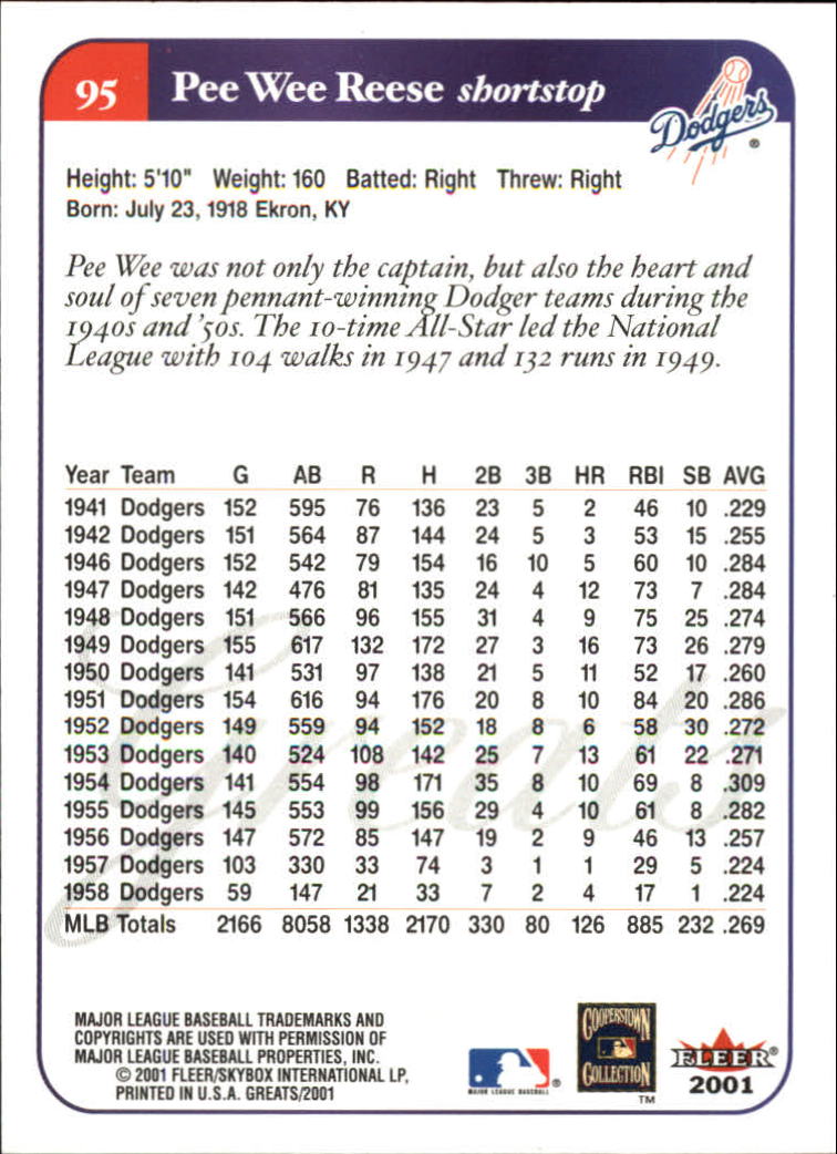 2001 Greats of the Game (Fleer) Baseball "Main Set" Cards - Picture 187 of 259
