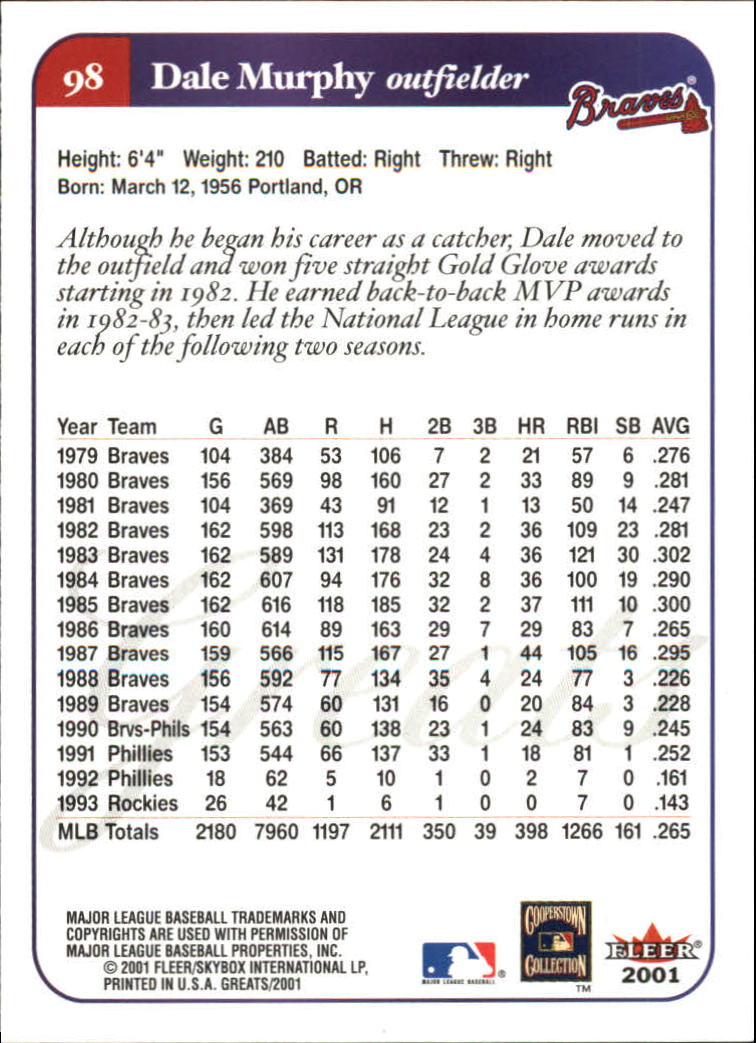 2001 Greats of the Game (Fleer) Baseball "Main Set" Cards - Picture 193 of 259