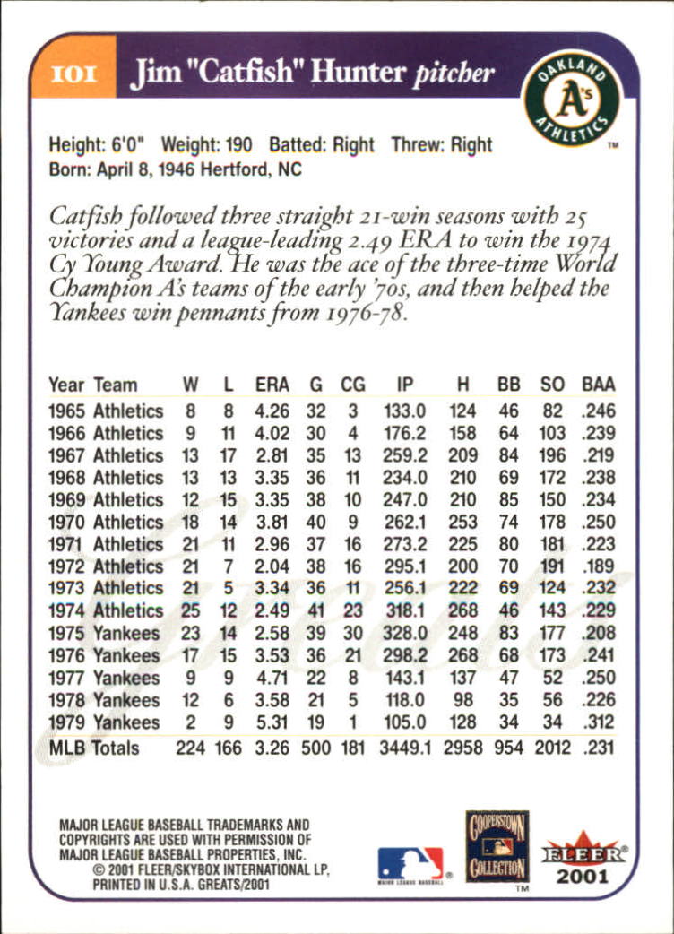 2001 Greats of the Game (Fleer) Baseball "Main Set" Cards - Picture 199 of 259