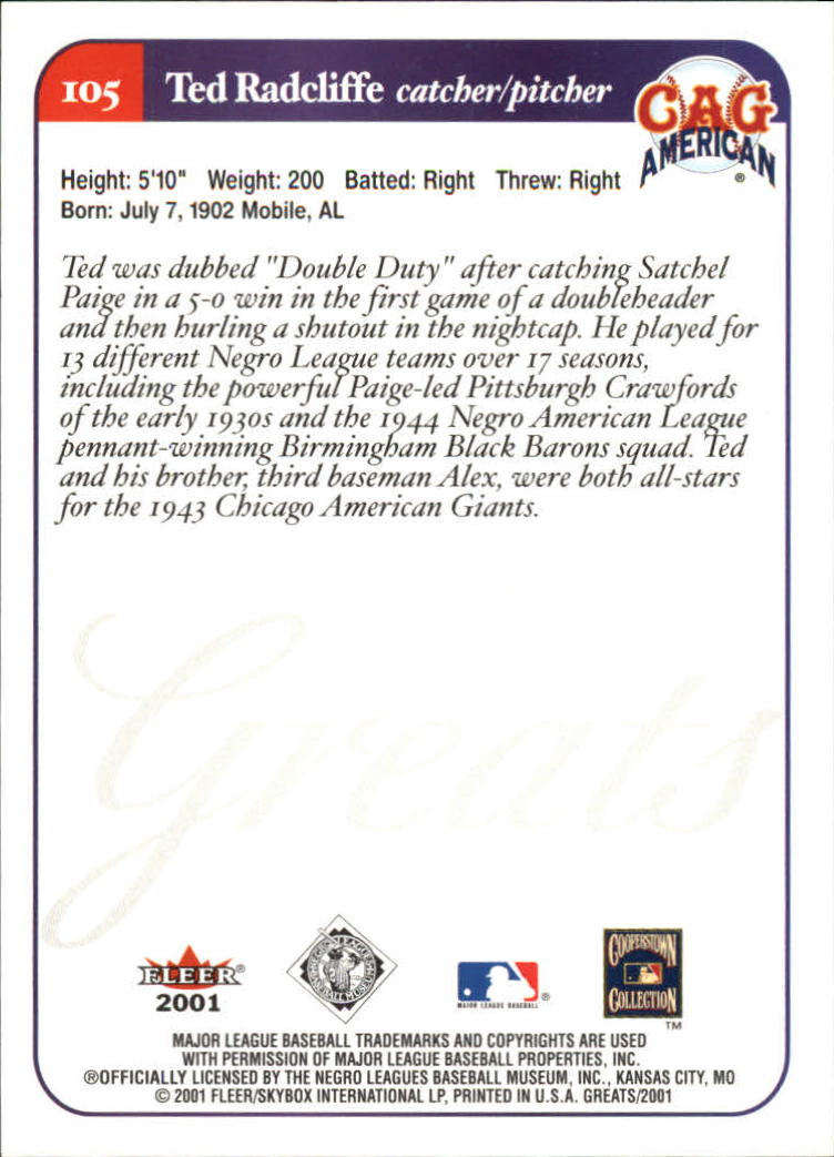 2001 Greats of the Game (Fleer) Baseball "Main Set" Cards - Picture 203 of 259