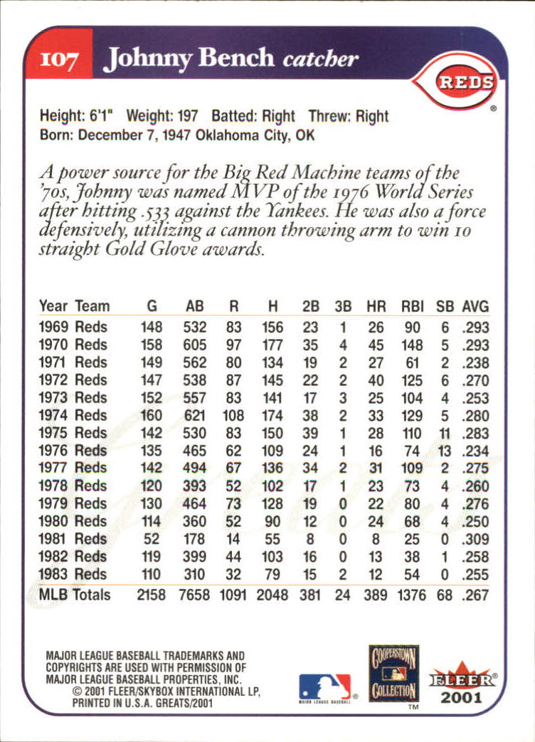 2001 Greats of the Game (Fleer) Baseball "Main Set" Cards - Picture 205 of 259