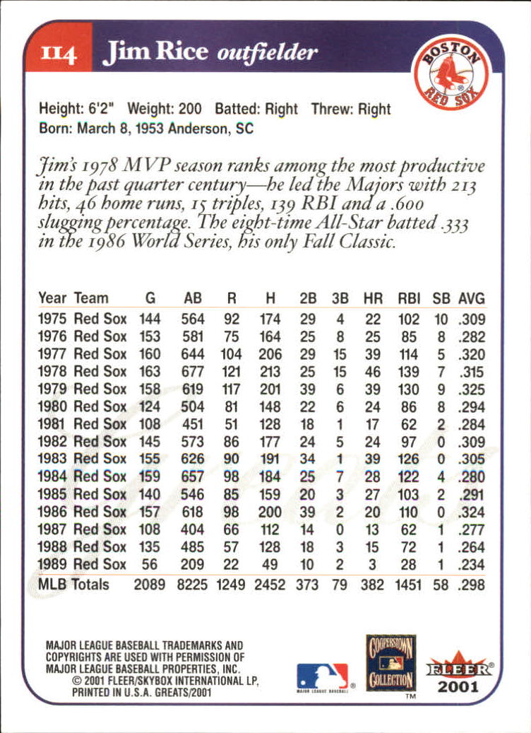 2001 Greats of the Game (Fleer) Baseball "Main Set" Cards - Picture 215 of 259