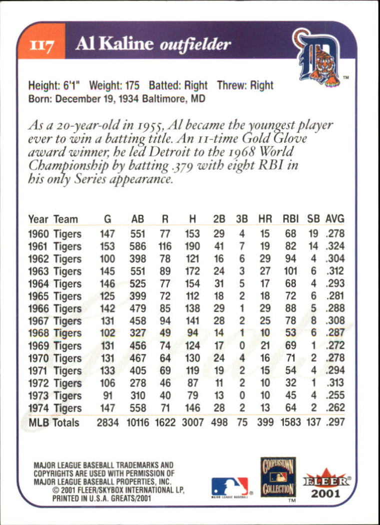 2001 Greats of the Game (Fleer) Baseball "Main Set" Cards - Picture 221 of 259