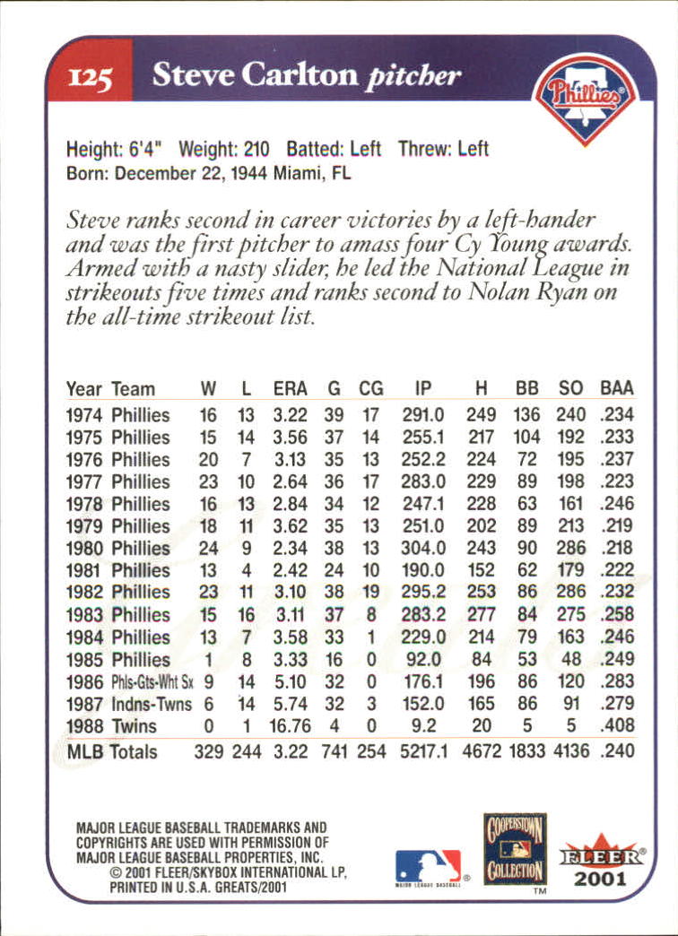 2001 Greats of the Game (Fleer) Baseball "Main Set" Cards - Picture 235 of 259
