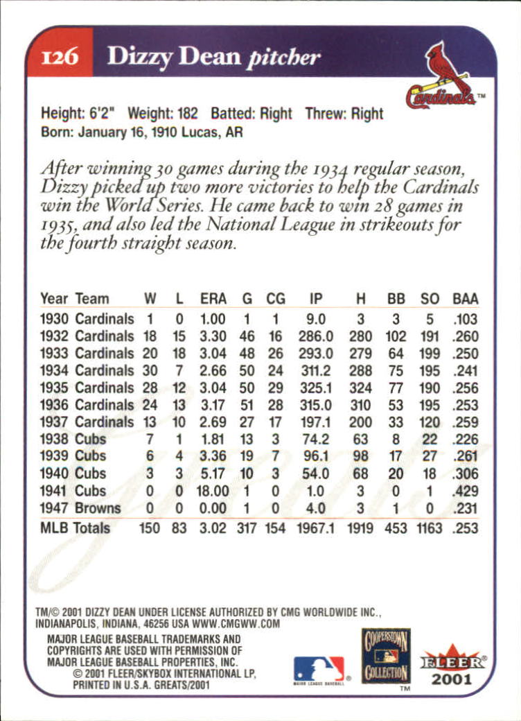 2001 Greats of the Game (Fleer) Baseball "Main Set" Cards - Picture 237 of 259