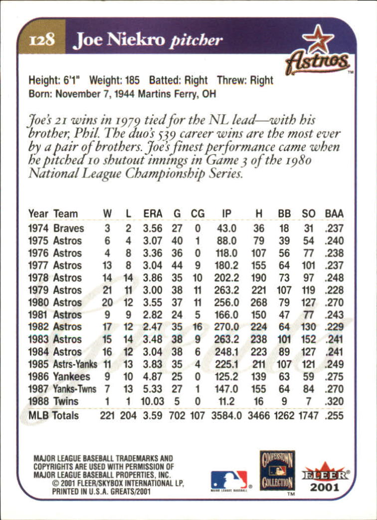 2001 Greats of the Game (Fleer) Baseball "Main Set" Cards - Picture 241 of 259