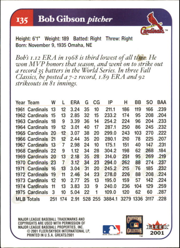 2001 Greats of the Game (Fleer) Baseball "Main Set" Cards - Picture 255 of 259