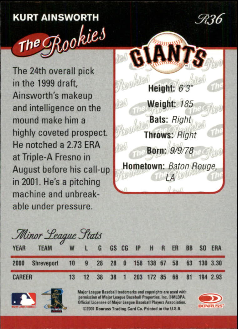 2001 Donruss Rookies Baseball Card Pick - Picture 41 of 112