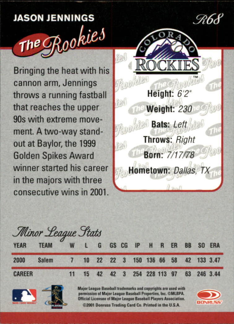 2001 Donruss Rookies Baseball Card Pick - Picture 69 of 112