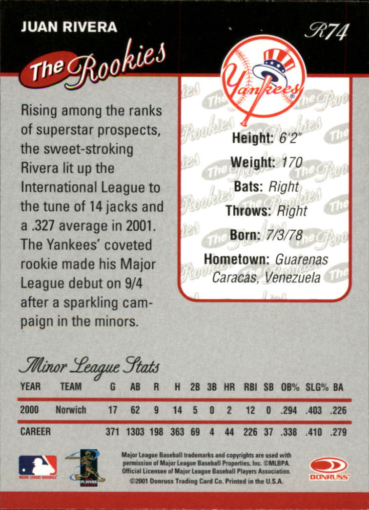2001 Donruss Rookies Baseball Card Pick - Picture 77 of 112