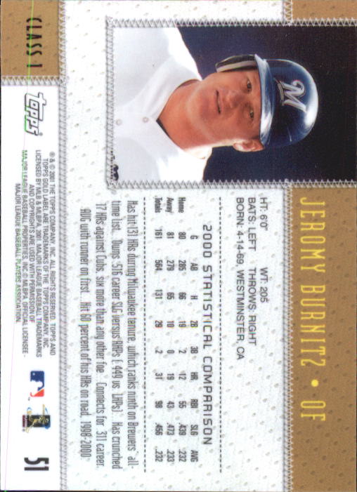 2001 Topps Gold Label Baseball - Picture 61 of 183