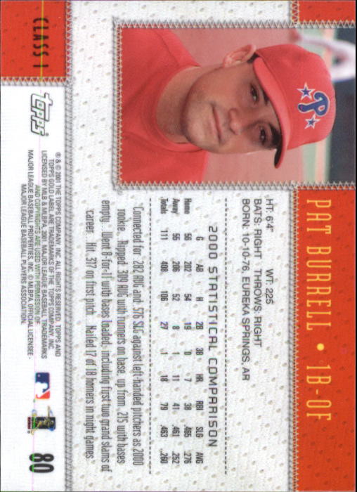 2001 Topps Gold Label Baseball - Picture 109 of 183