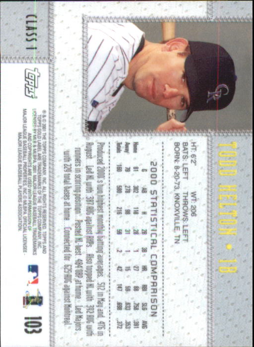 2001 Topps Gold Label Baseball - Picture 143 of 183