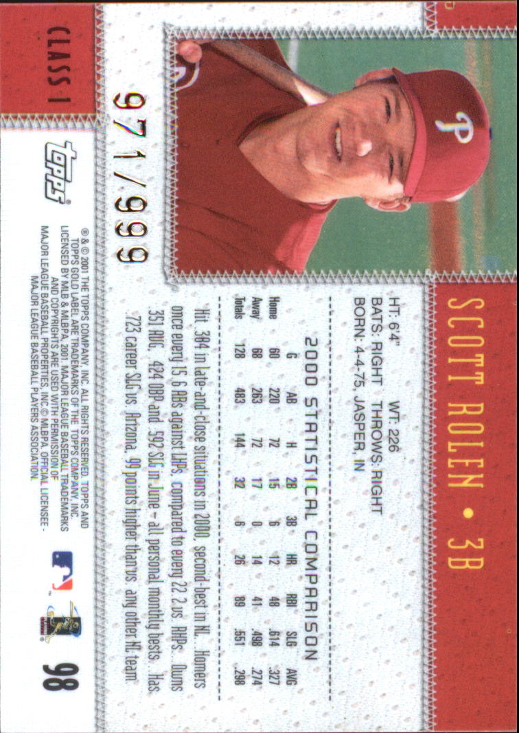 2001 Topps Gold Label Baseball - Picture 157 of 183