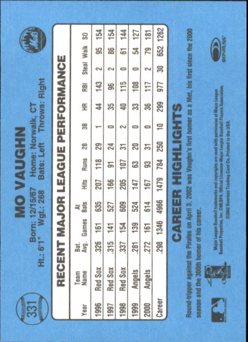 2002 Donruss Originals Baseball "Main Set" Cards #1 to #423 - Picture 261 of 323
