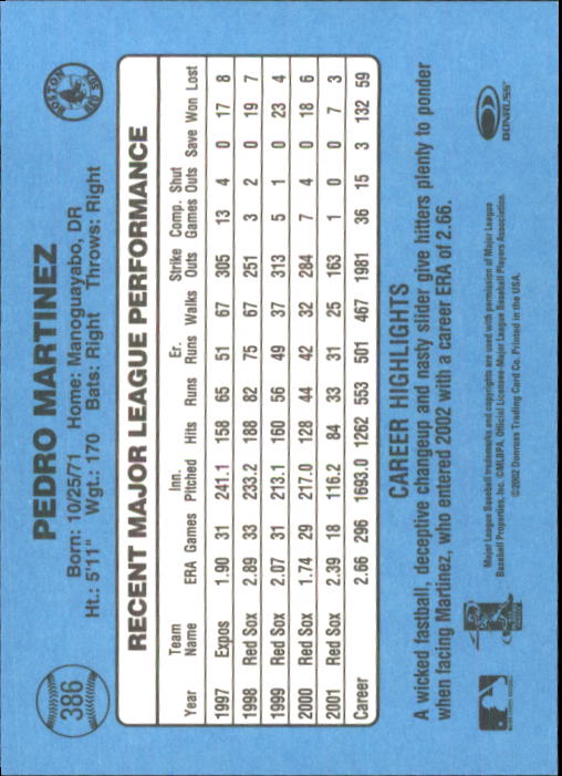 2002 Donruss Originals Baseball "Main Set" Cards #1 to #423 - Picture 297 of 323