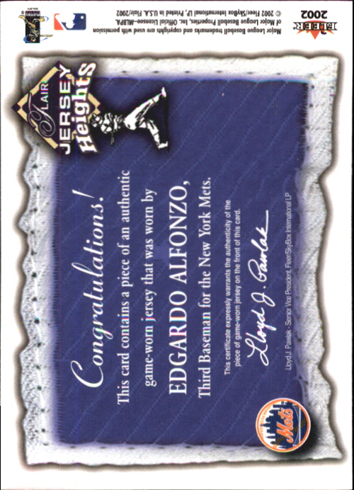 Carte ricordo Flair (Fleer) Baseball 2002 "Jersey Heights" - Foto 3 di 7