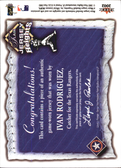 Carte ricordo Flair (Fleer) Baseball 2002 "Jersey Heights" - Foto 7 di 7