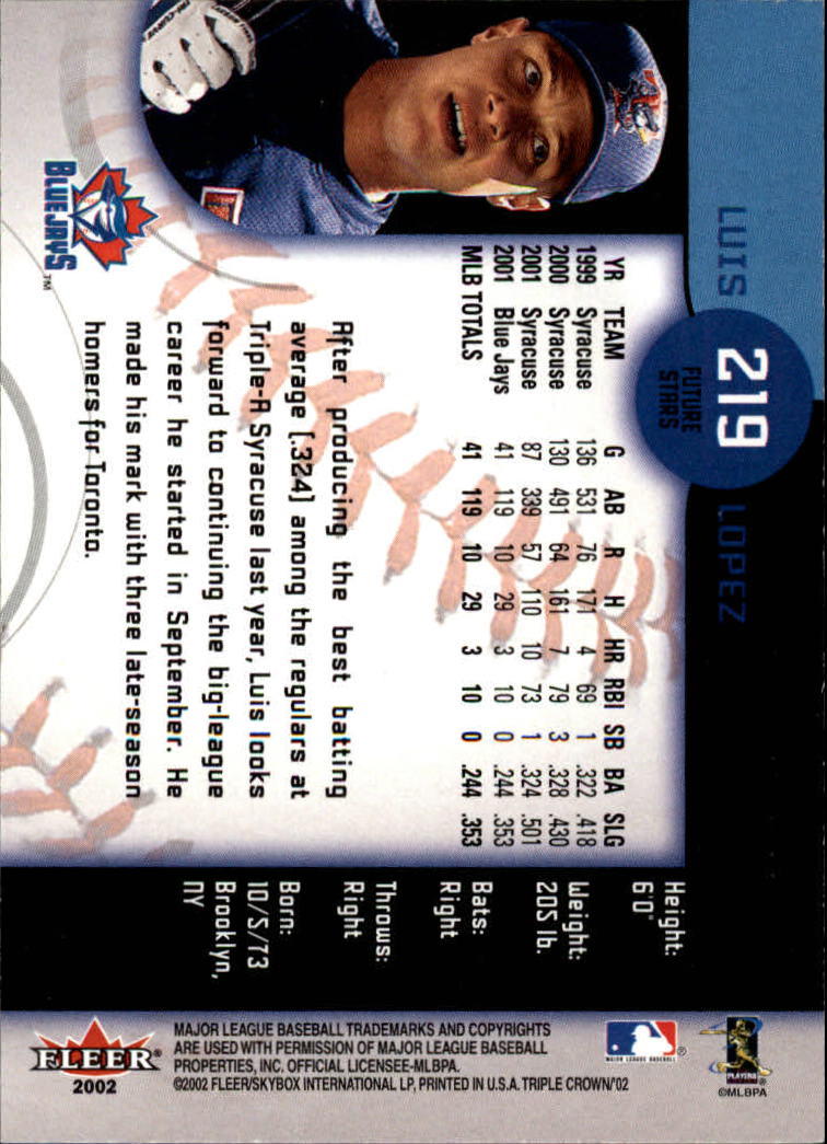 2002 Fleer Triple Crown Baseball "Main Set" Cards #151 to #270 - Bild 126 von 218