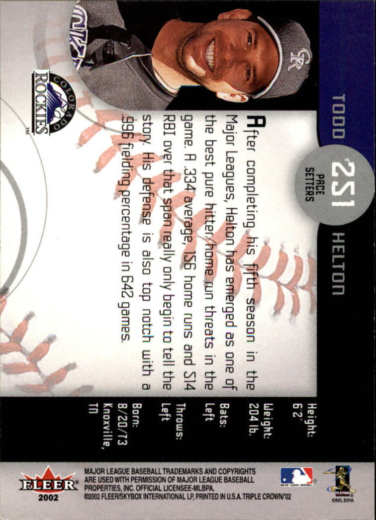 2002 Fleer Triple Crown Baseball "Main Set" Cards #151 to #270 - Bild 185 von 218