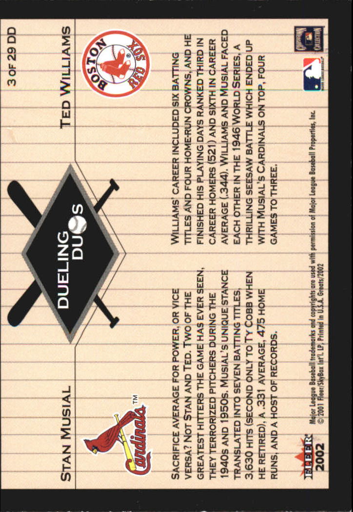 2002 Greats of the Game (Fleer) Baseball "Dueling Duos" Insert Cards - Picture 7 of 43