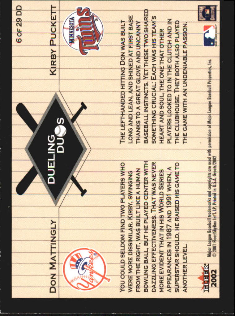 2002 Greats of the Game (Fleer) Baseball "Dueling Duos" Insert Cards - Picture 11 of 43