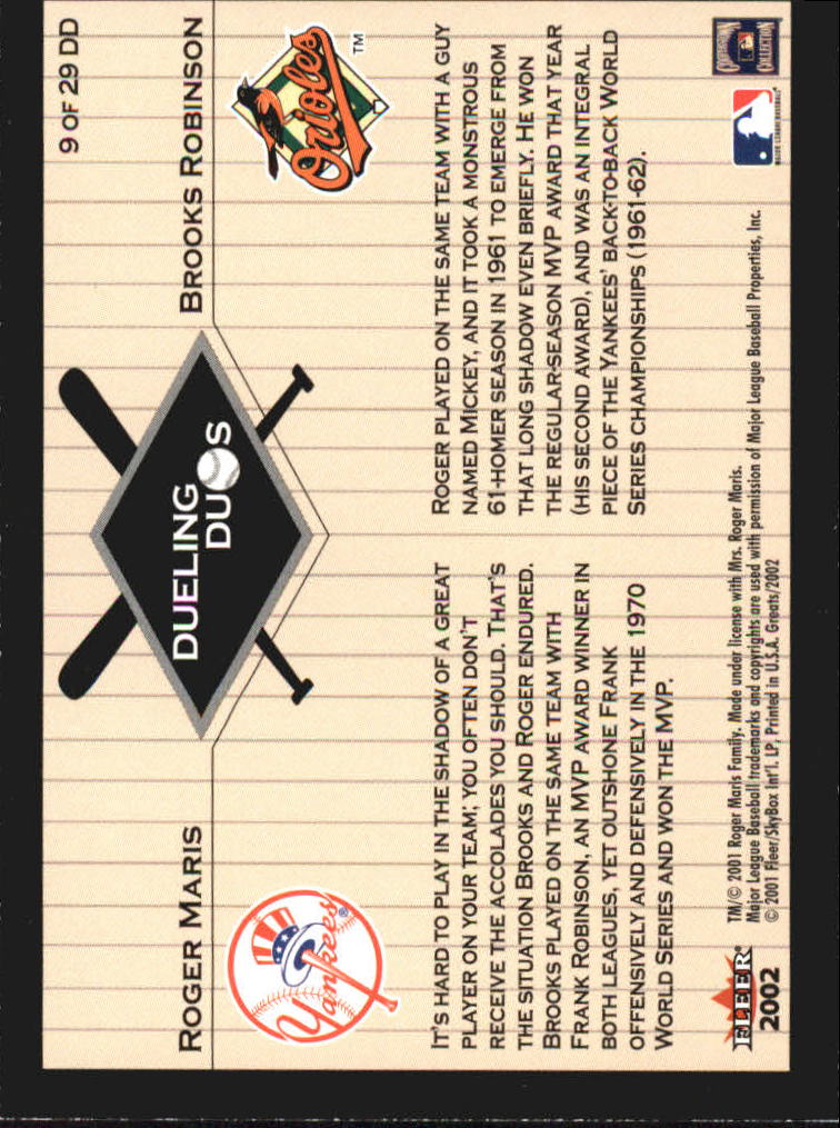 2002 Greats of the Game (Fleer) Baseball "Dueling Duos" Insert Cards - Picture 15 of 43