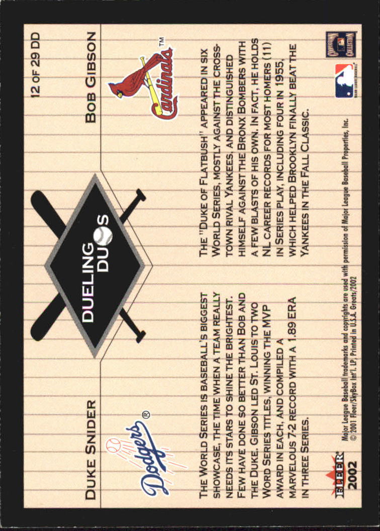 2002 Greats of the Game (Fleer) Baseball "Dueling Duos" Insert Cards - Picture 19 of 43