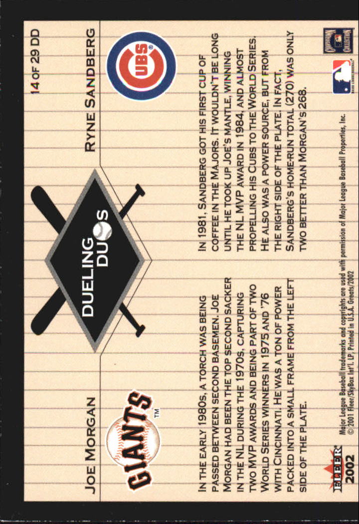 2002 Greats of the Game (Fleer) Baseball "Dueling Duos" Insert Cards - Picture 23 of 43