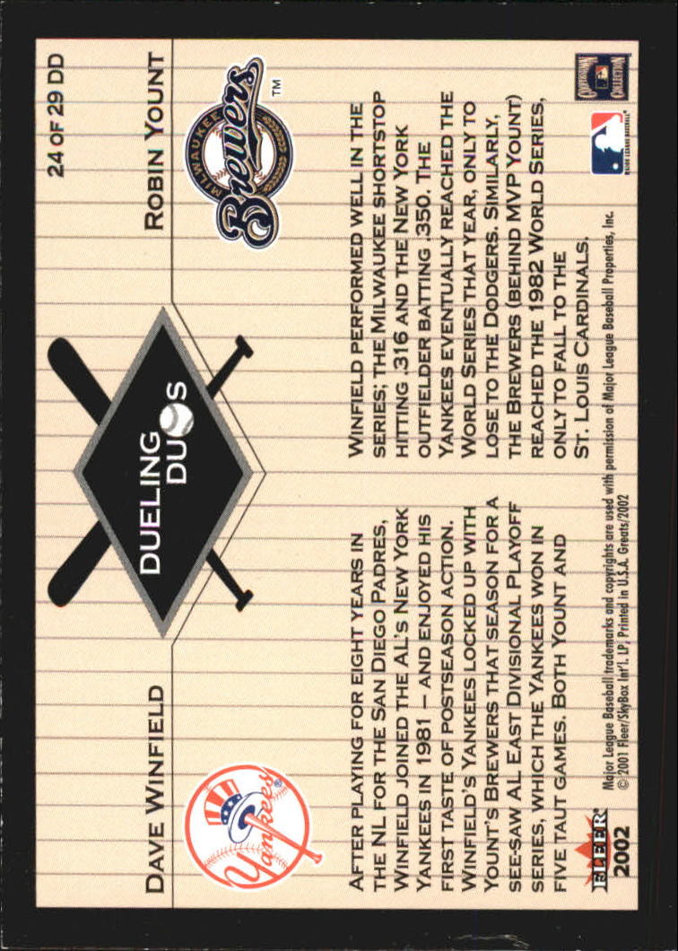 2002 Greats of the Game (Fleer) Baseball "Dueling Duos" Insert Cards - Picture 37 of 43