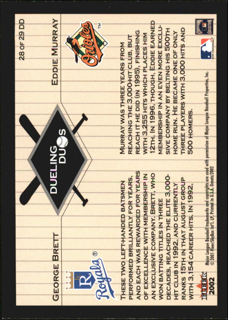 2002 Greats of the Game (Fleer) Baseball "Dueling Duos" Insert Cards - Picture 41 of 43