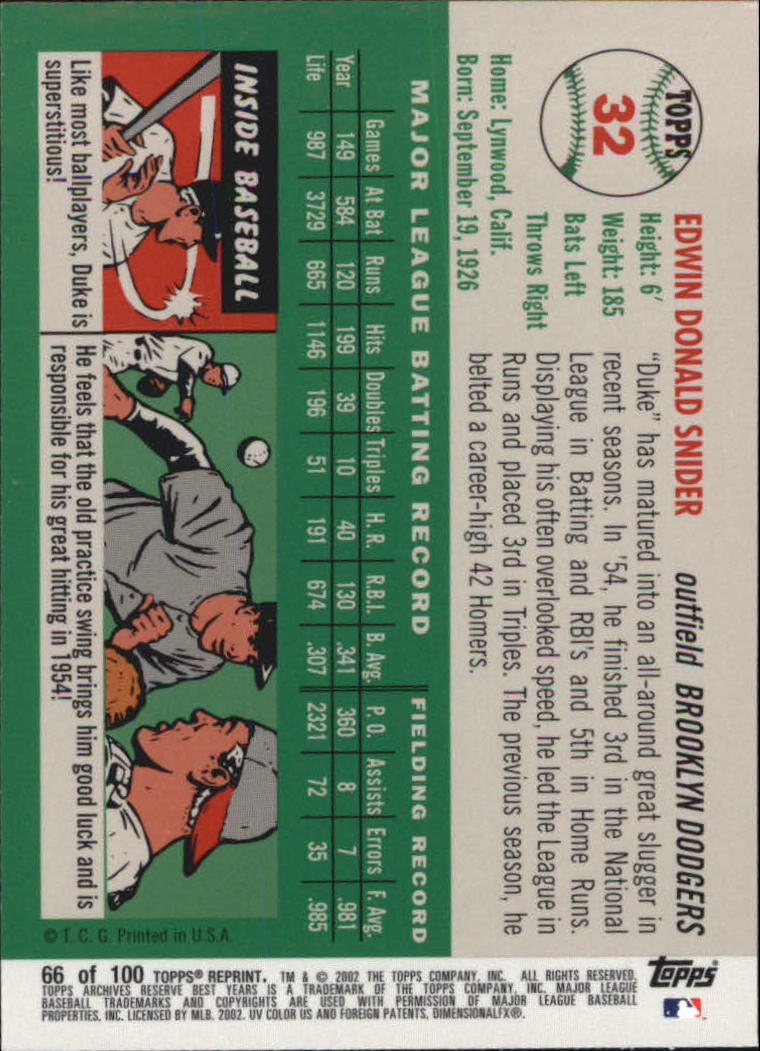 2002 Topps Archives Reserve Baseball - Picture 62 of 102