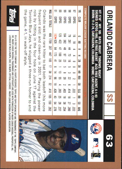 2002 Topps Opening Day Baseball - Picture 110 of 284