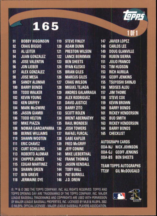 2002 Topps Opening Day Baseball - Picture 284 of 284