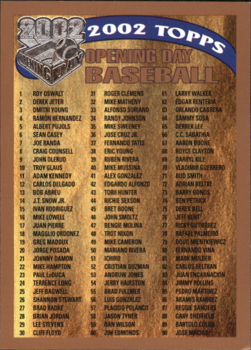 2002 Topps Opening Day Baseball - Picture 283 of 284