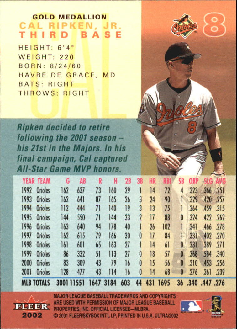 2002 Ultra (Fleer) Baseball "Gold Medallion" Parallel Cards - Picture 9 of 201
